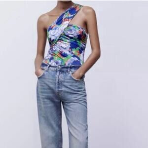 ZARA Floral bodysuit, sleeveless, snap crutch closure